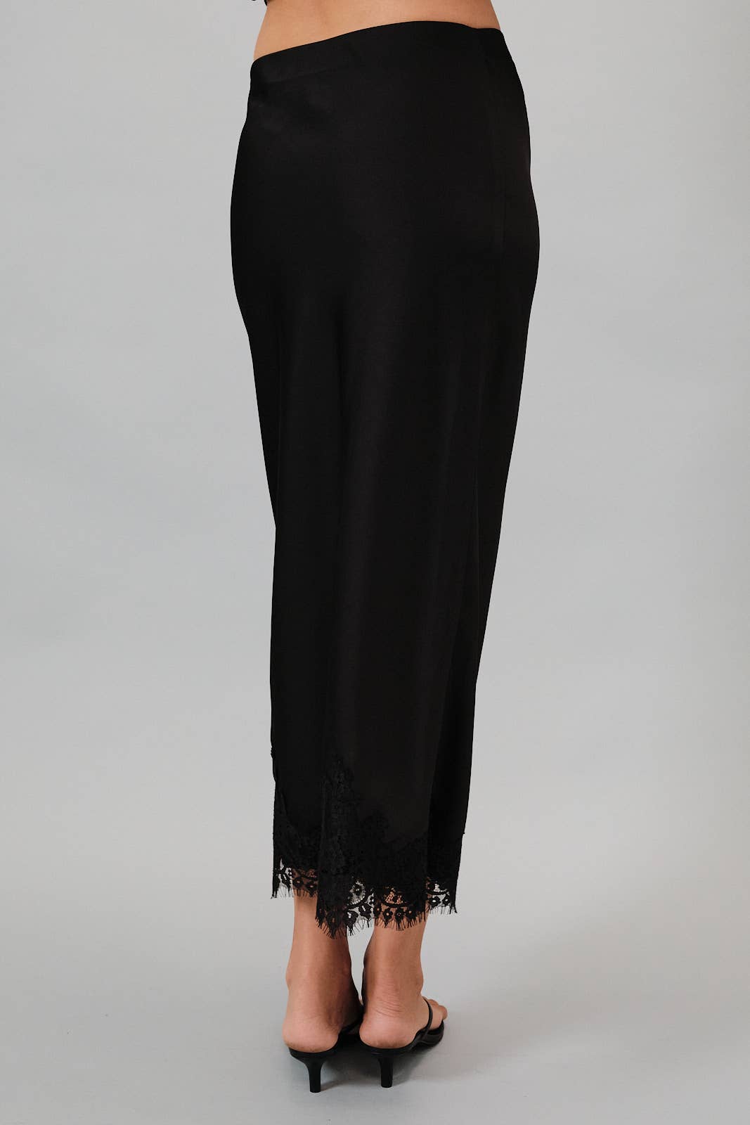 Sky Blue L ace Applique Satin Midi Skirt