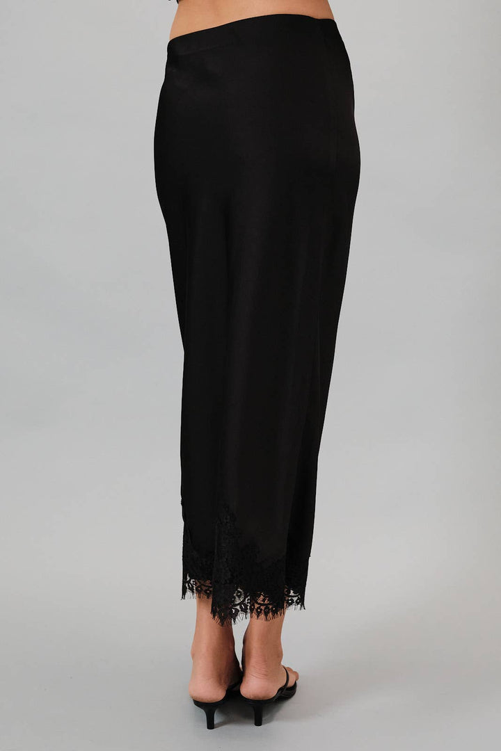 Sky Blue L ace Applique Satin Midi Skirt