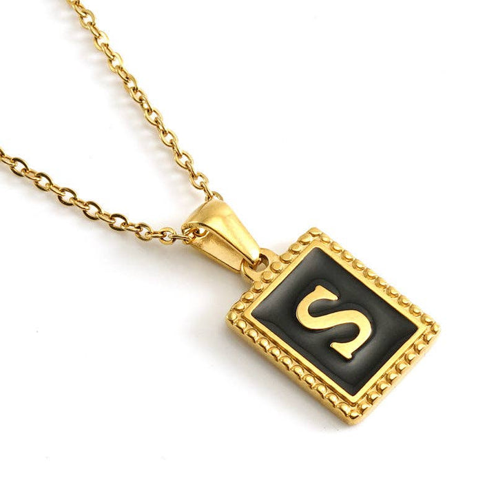 Black Initials 18K Gold Plated Pendant Necklace