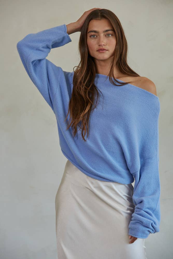 Pink Sweater Boat Neck Off Shoulder Top