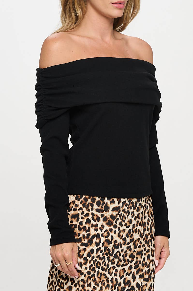 Black Rib Knit Off Shoulder Top