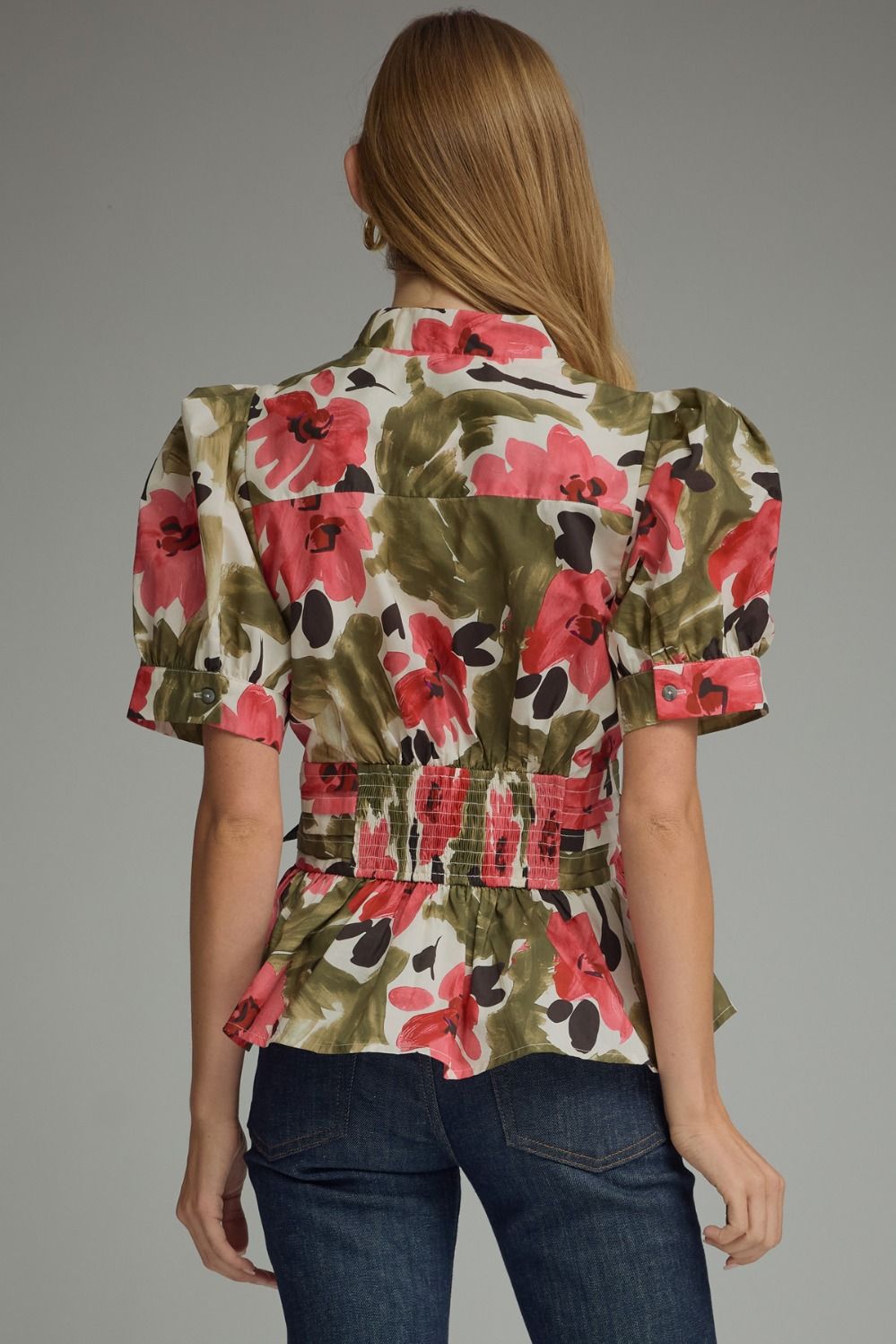 Fall Floral Top Olive Fuschia