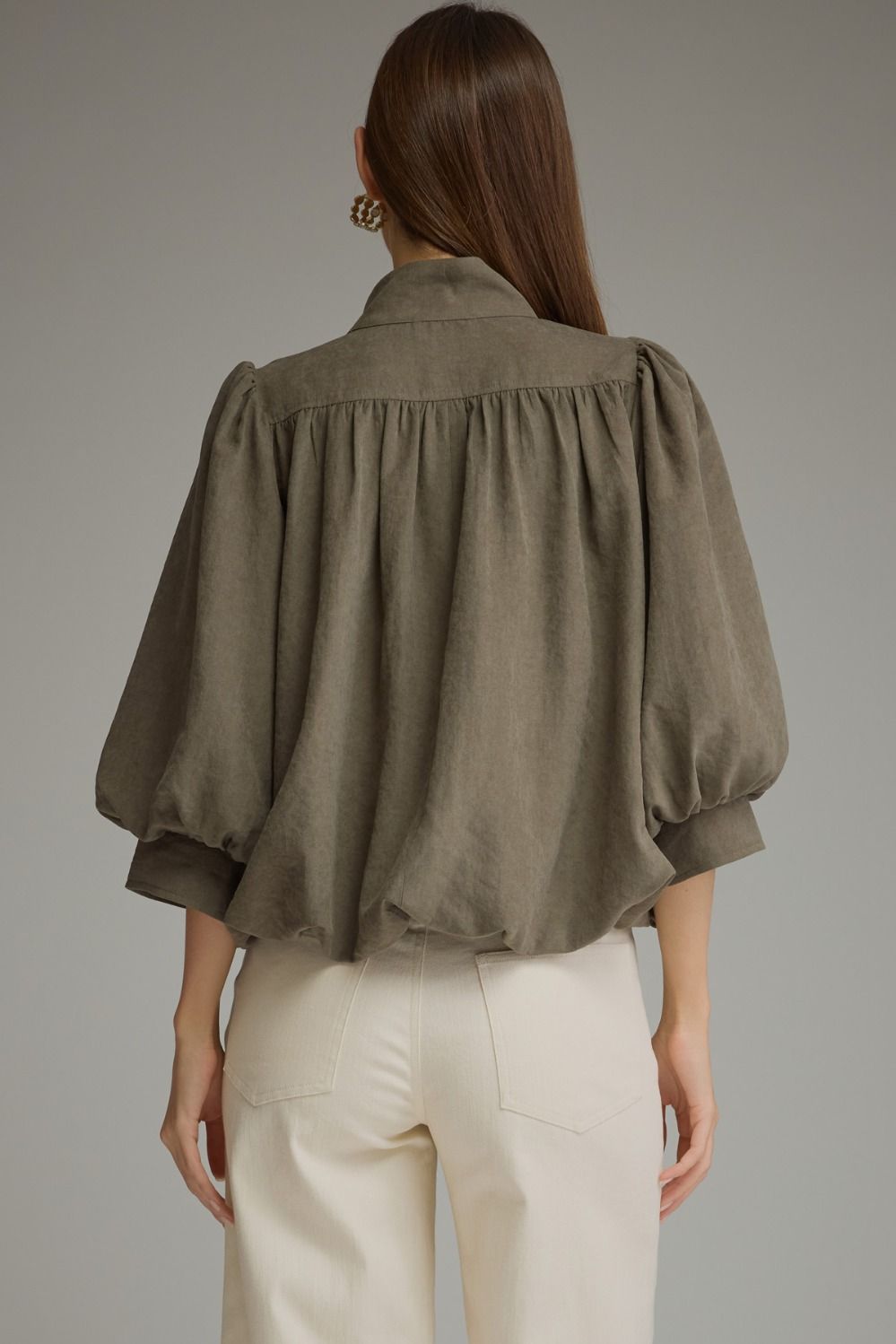 Olive High Collar Button Front Top