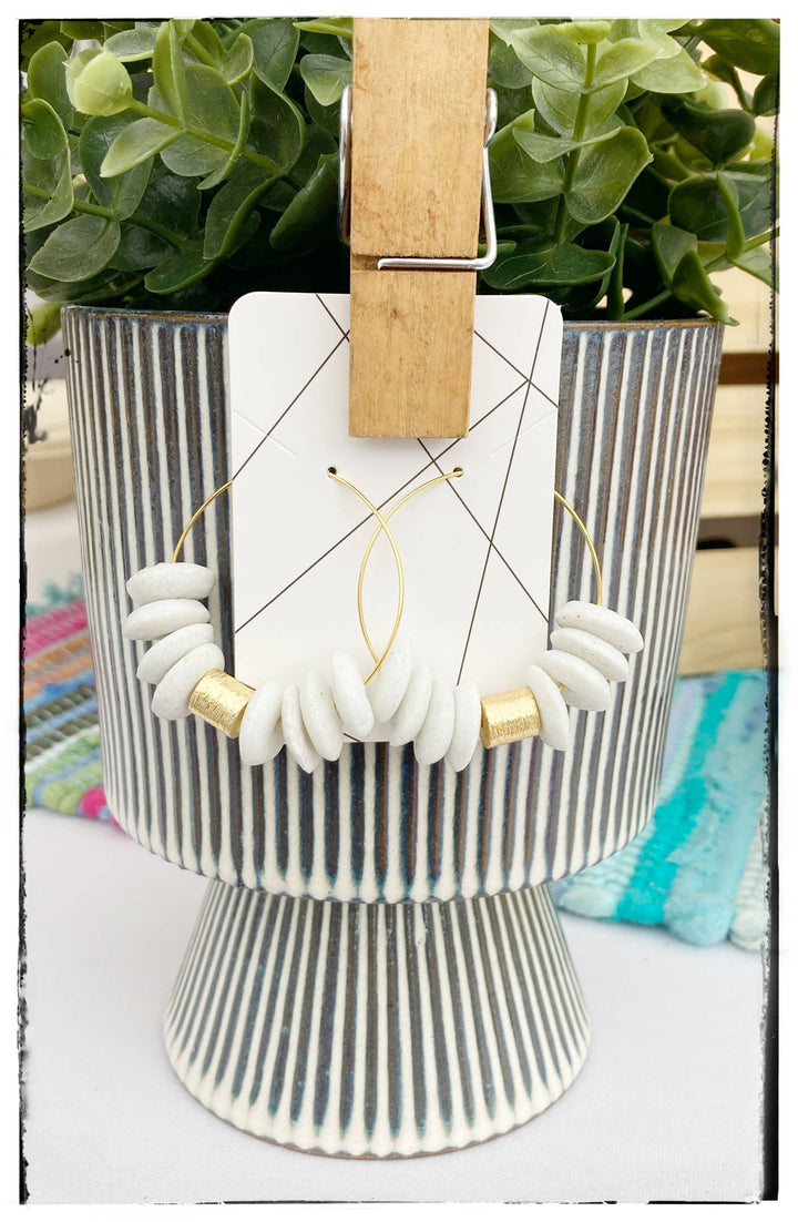 White Glass Bead Hoop Earrings