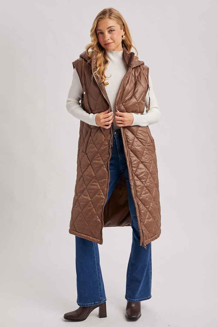 Quilt Puffer Long Hooded Vest