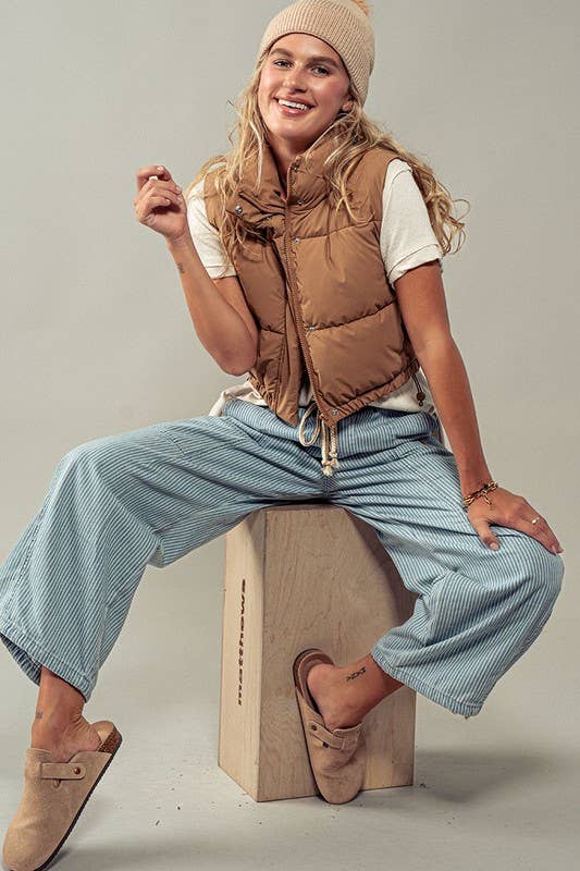 Camel Puffer Vest with Adjustable Hem