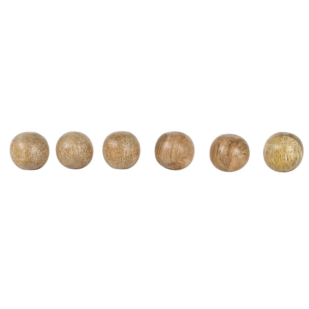 Set of 6 Boho Natural Wood Balls with Cotton Bag