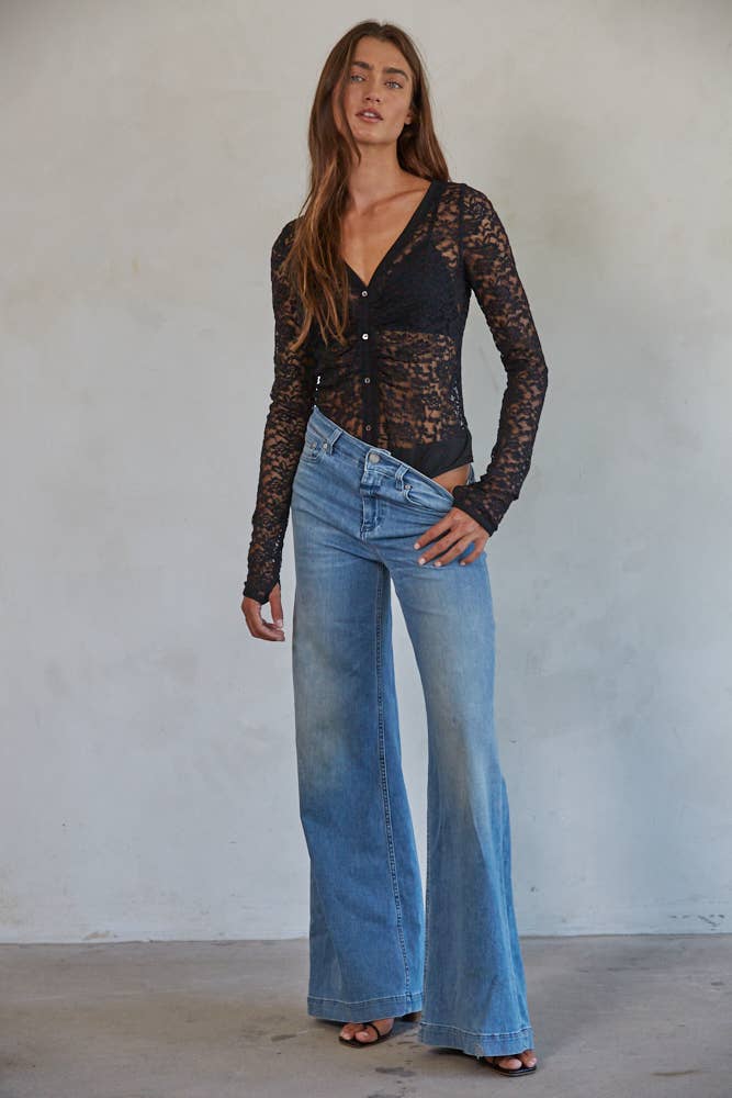 Black Lace V-Neck Button Down Bodysuit