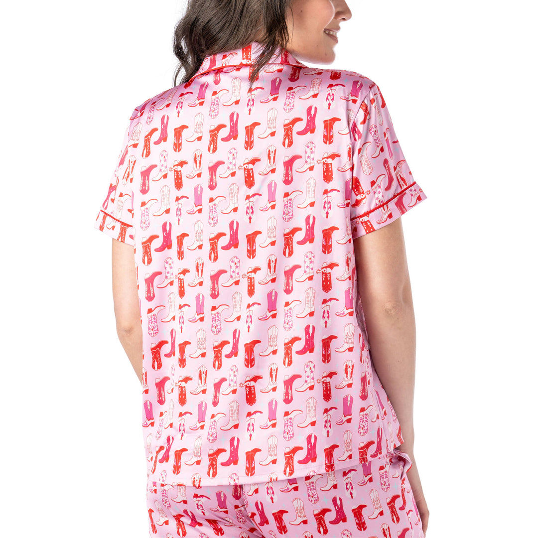 Boots & Bubbles Satin Pajama Top
