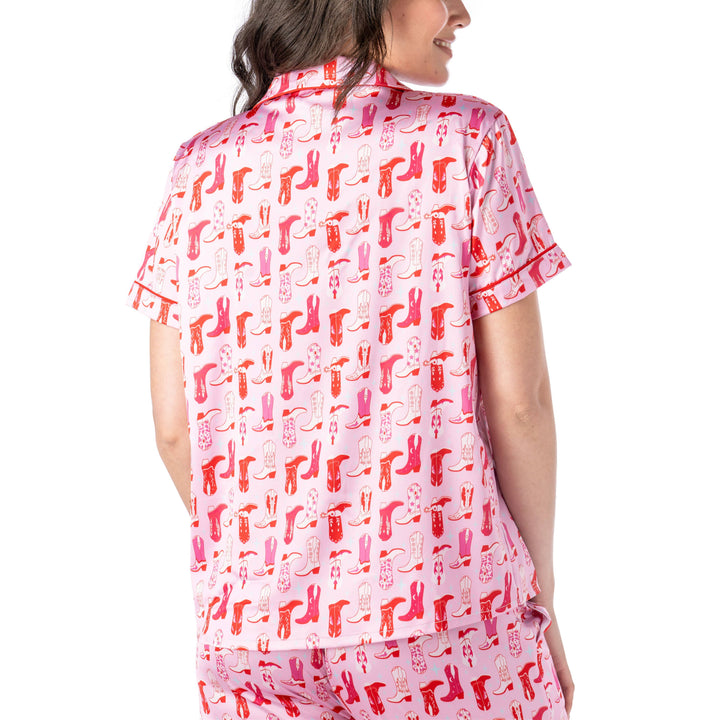 Boots & Bubbles Satin Pajama Top