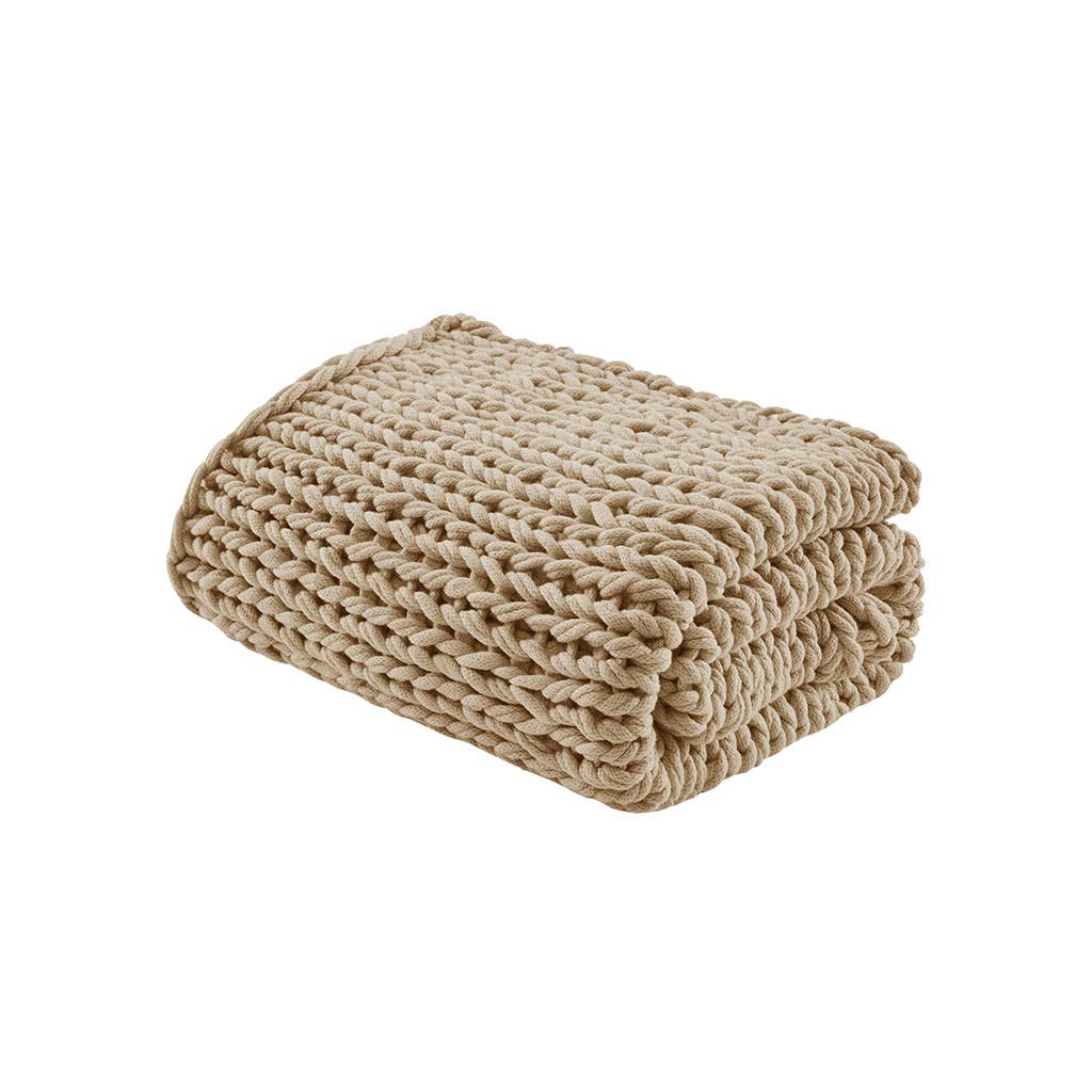 Sand Color Handmade Chunky Double Knit Throw