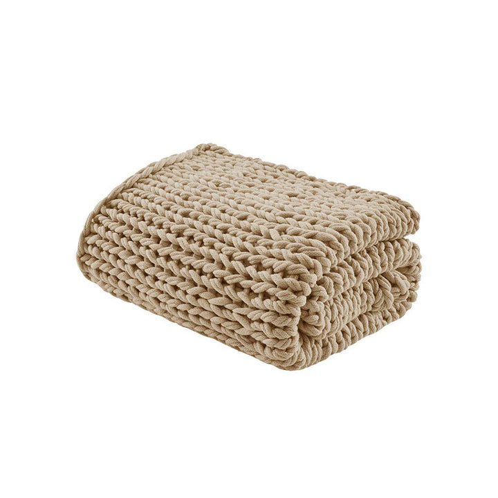Sand Color Handmade Chunky Double Knit Throw