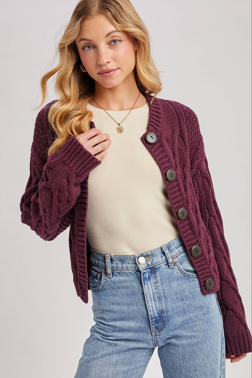 Button Front Cardigan Sand