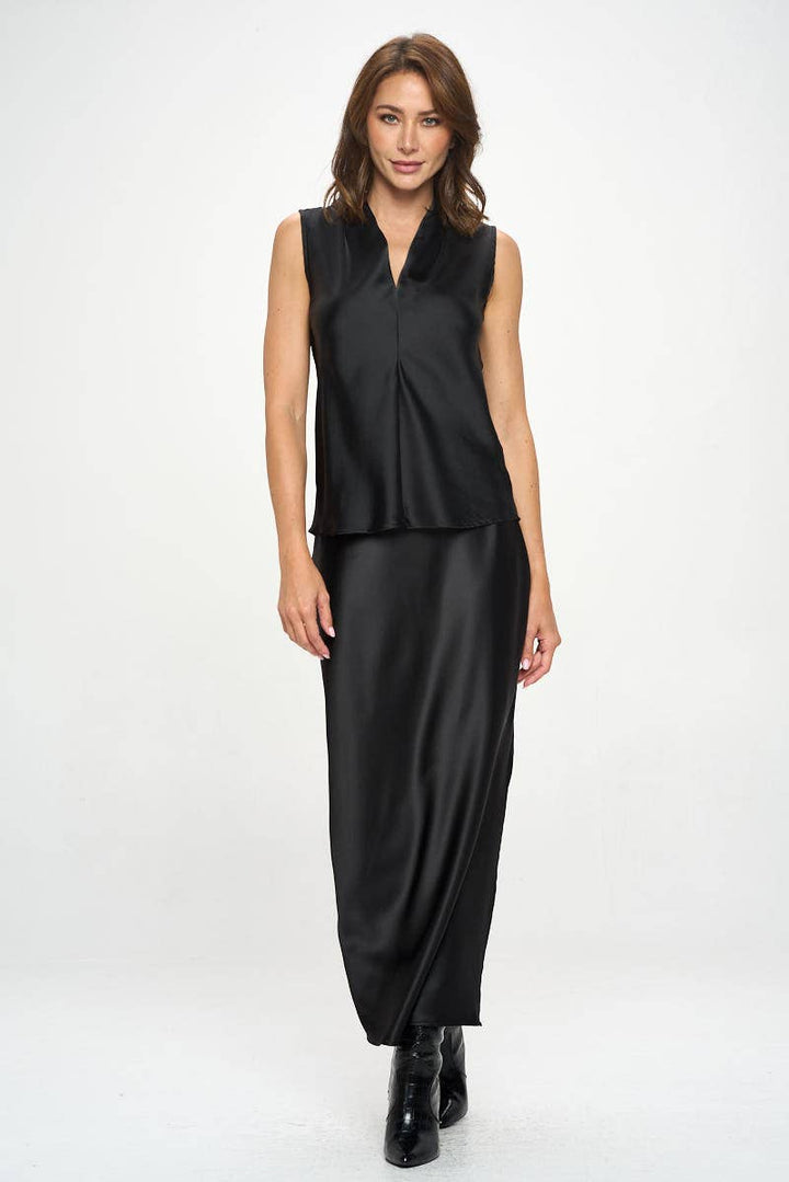 Silky Satin V Neck Sleeveless Top
