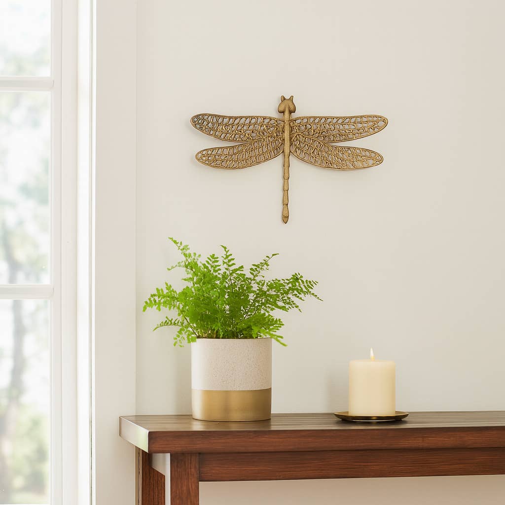 Gold 10 in. Metal Novelty Dragonfly