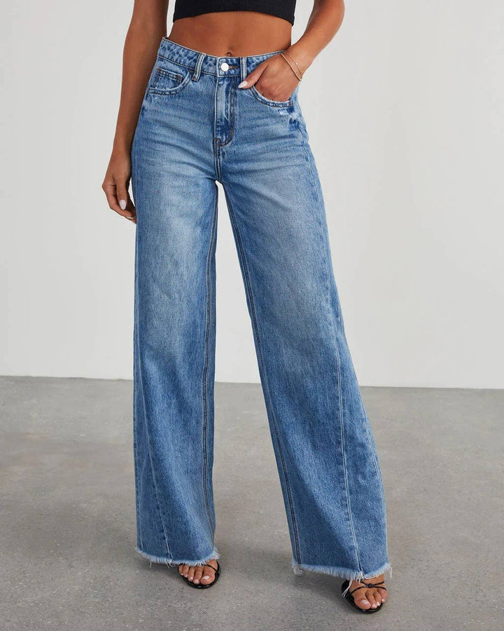 Wide Leg Denim with Frayed Bottom