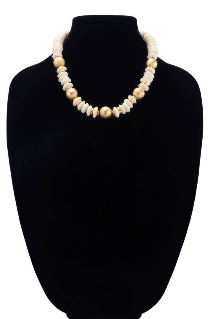 Metal & Wood Disk Bead Necklace