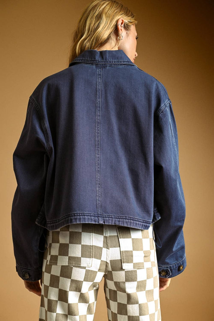 Navy Long Sleeve Cotton Jacket