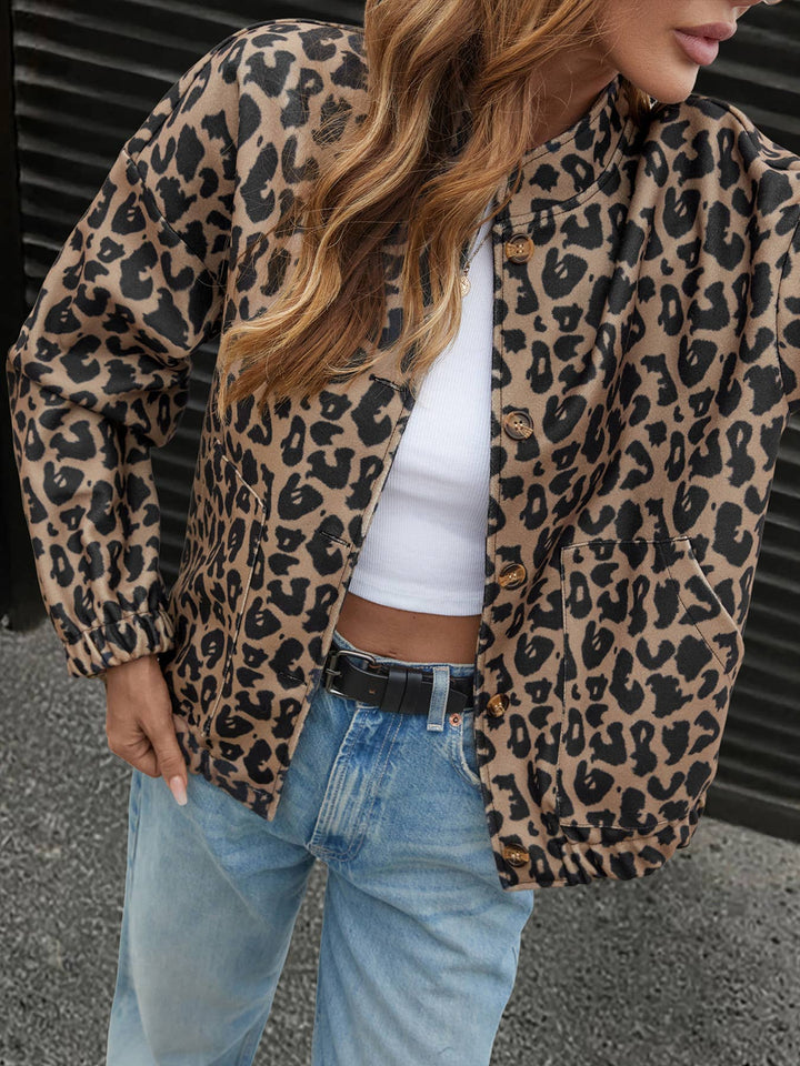 Leopard Print Button Front Bomber Jacket