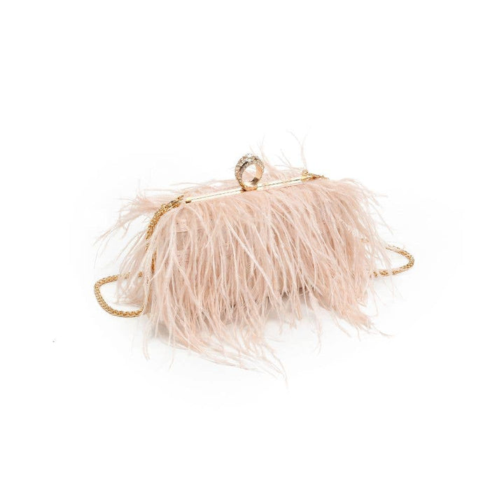 Suede Leather Bag with Feathers