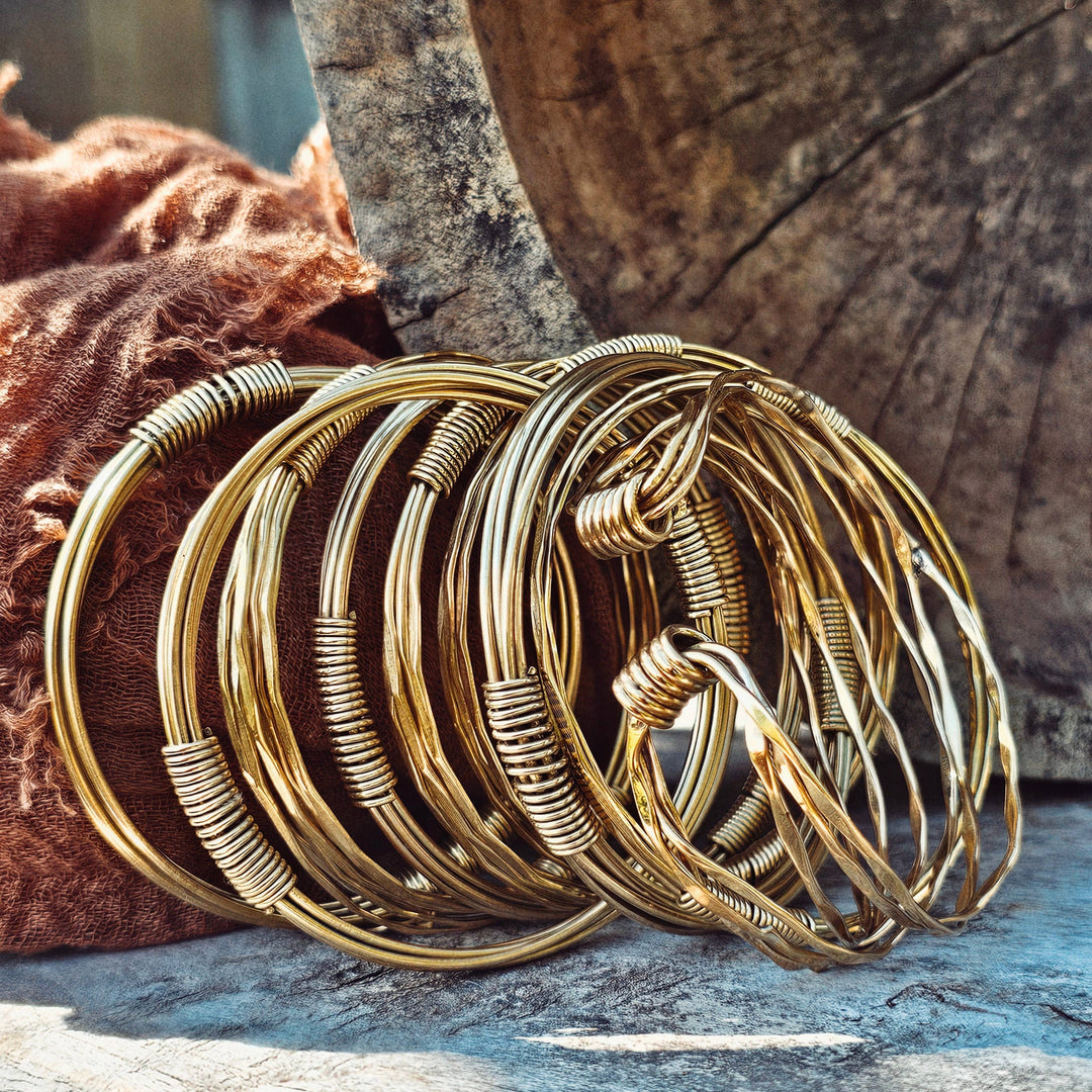 Brass twisted wire wrapped  coil bangle bracelet