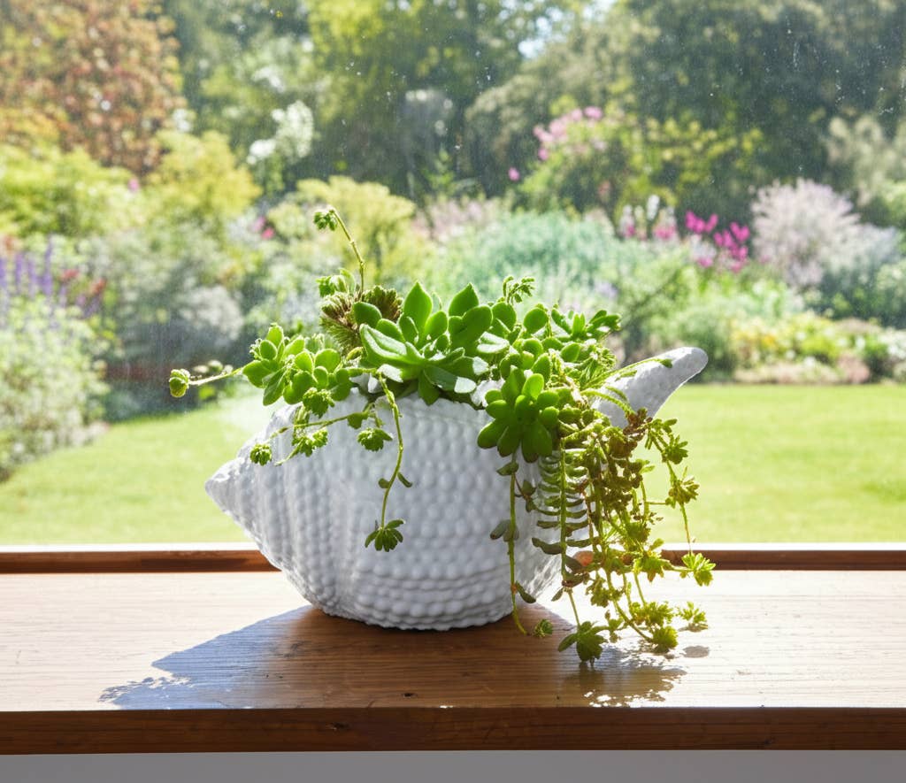 White Ceramic Coastal Seashell Planter