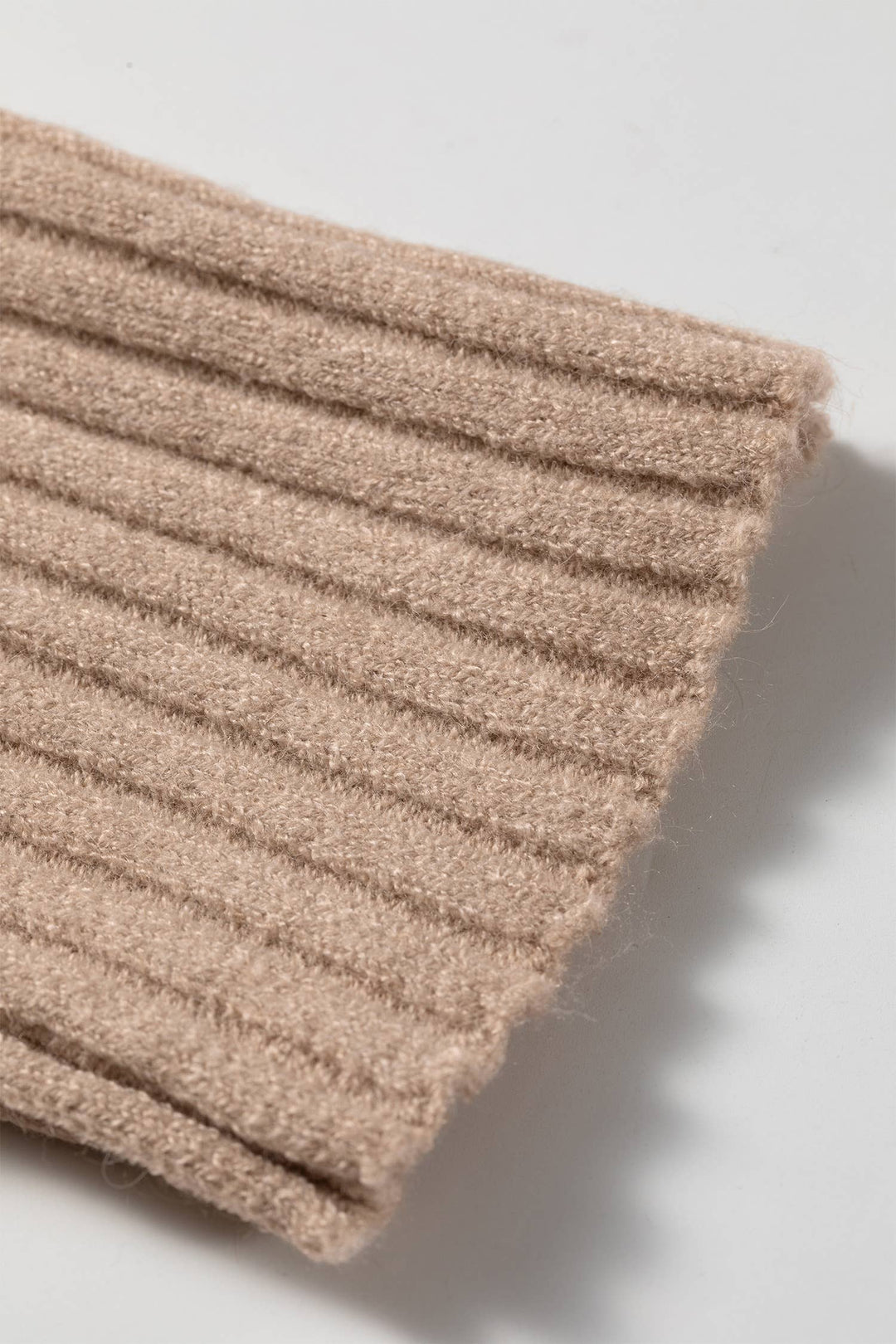 Tan  Ribbed High Neck Short Sleeve Sweater