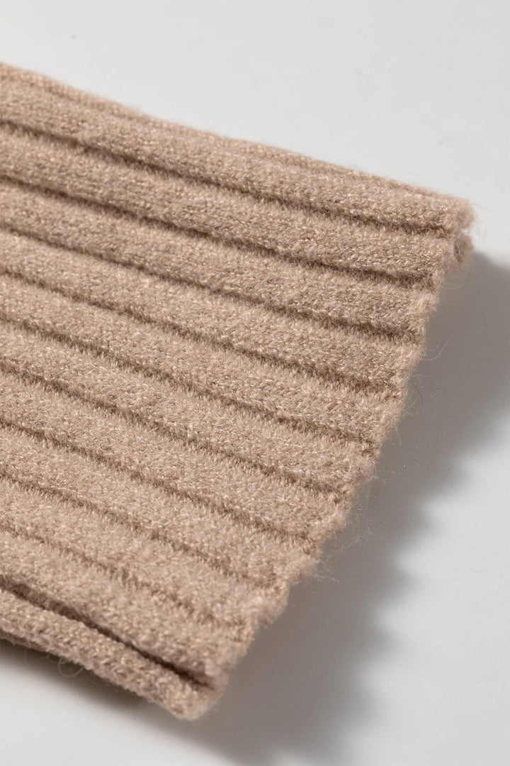 Tan  Ribbed High Neck Short Sleeve Sweater
