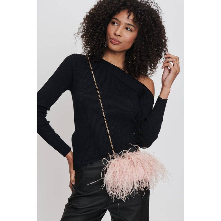Suede Leather Bag with Feathers