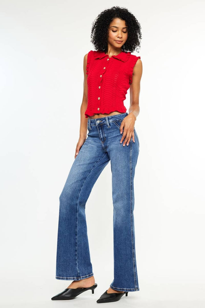 Petite Mid Rise Wide Flare Jeans KanCan