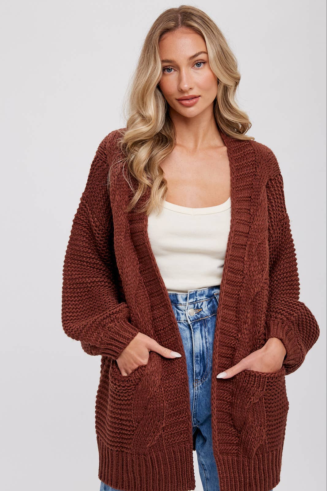 Chunky Cable knit Cardigan-Chocolate