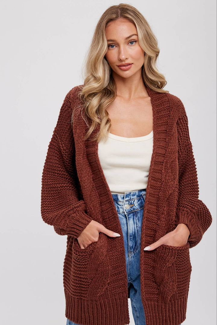 Chunky Cable knit Cardigan-Chocolate