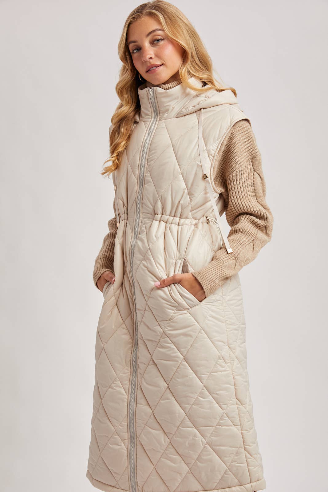 Quilt Puffer Long Hooded Vest