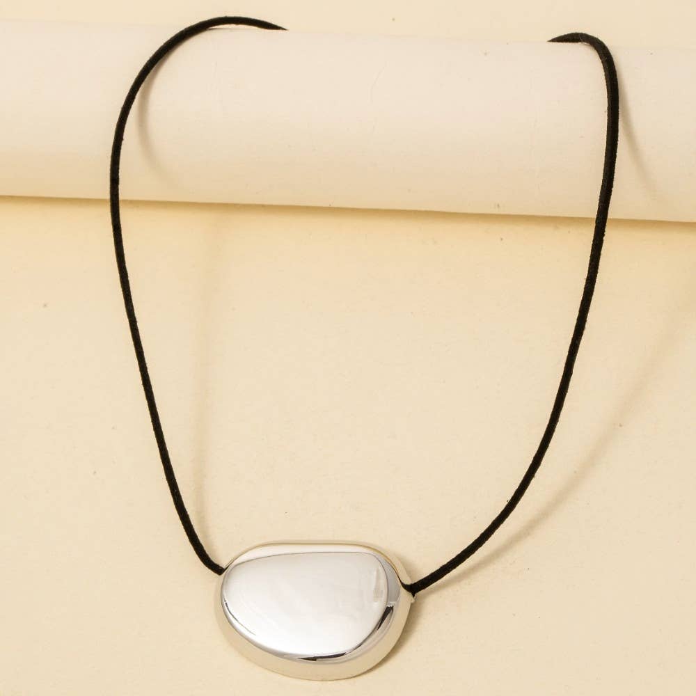 Gold Dipped Oval Pendant Corded Necklace