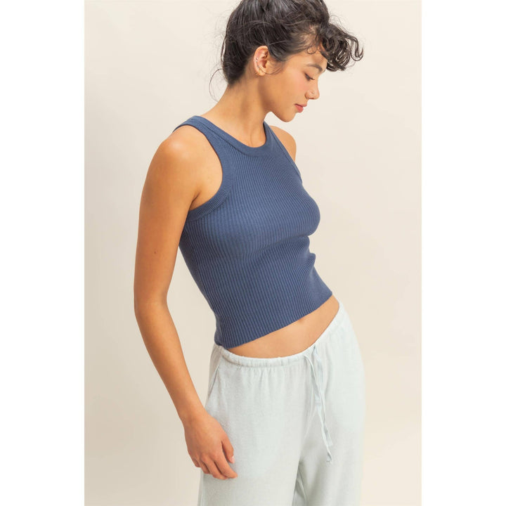 White Ribbed Knit Tank Top