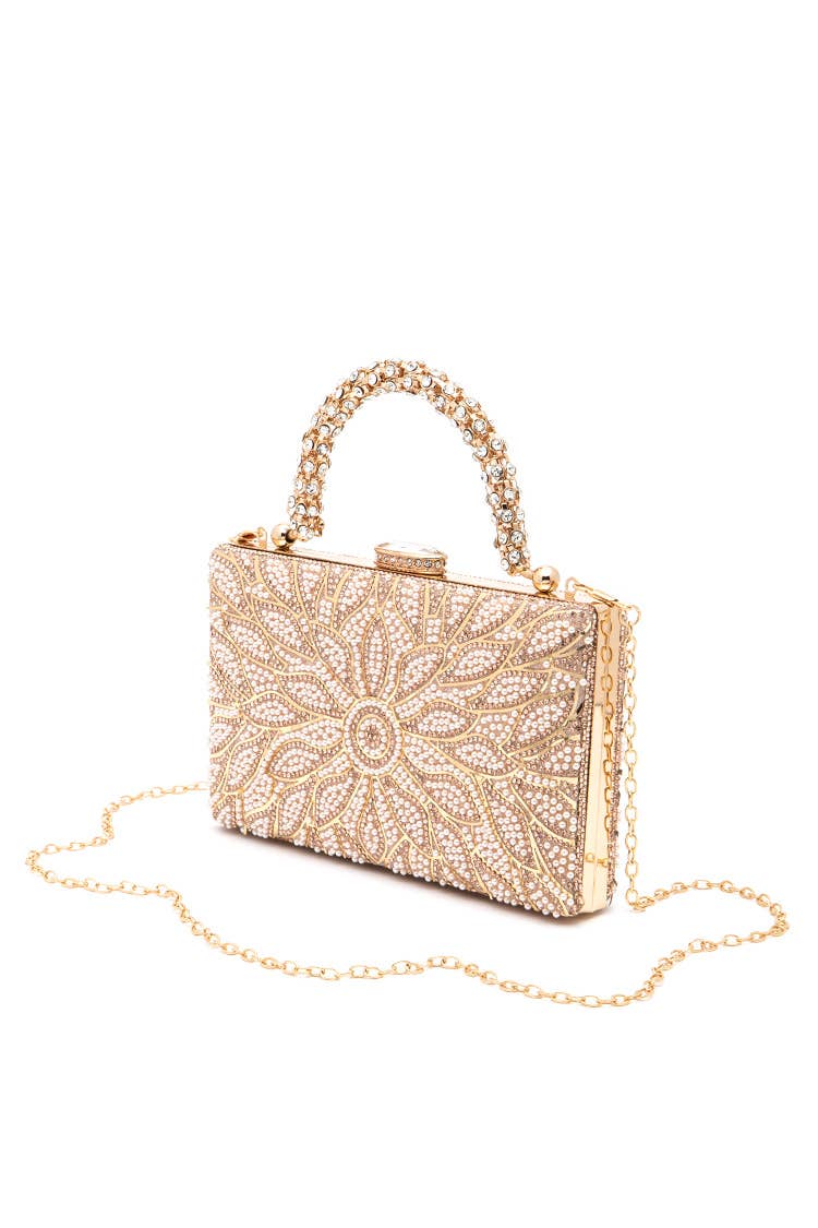 Pearl & Rhinestone Floral Box Clutch