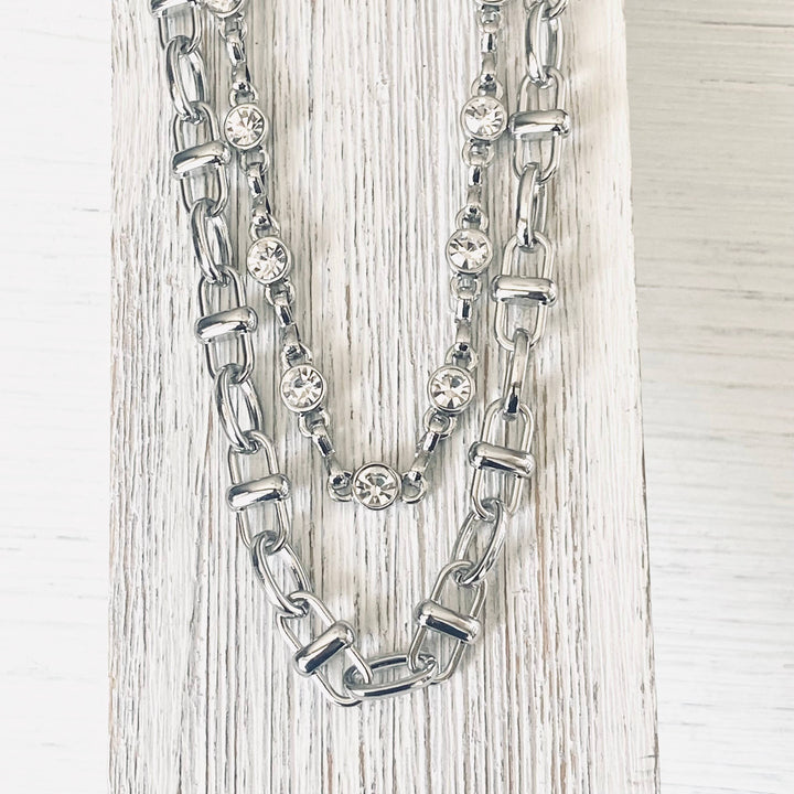 Equestrian linked chain layering crystal necklaces 
