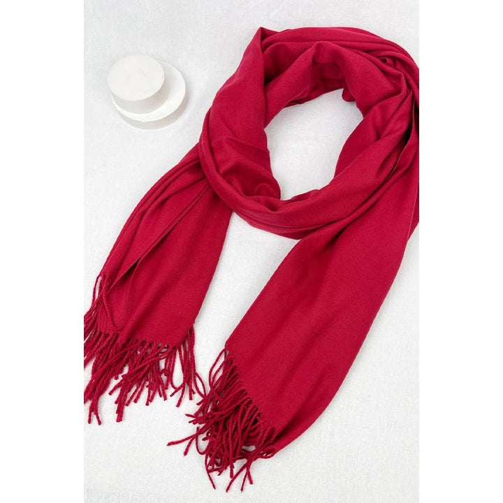 Red Solid Cashmere Scarf With Tassel