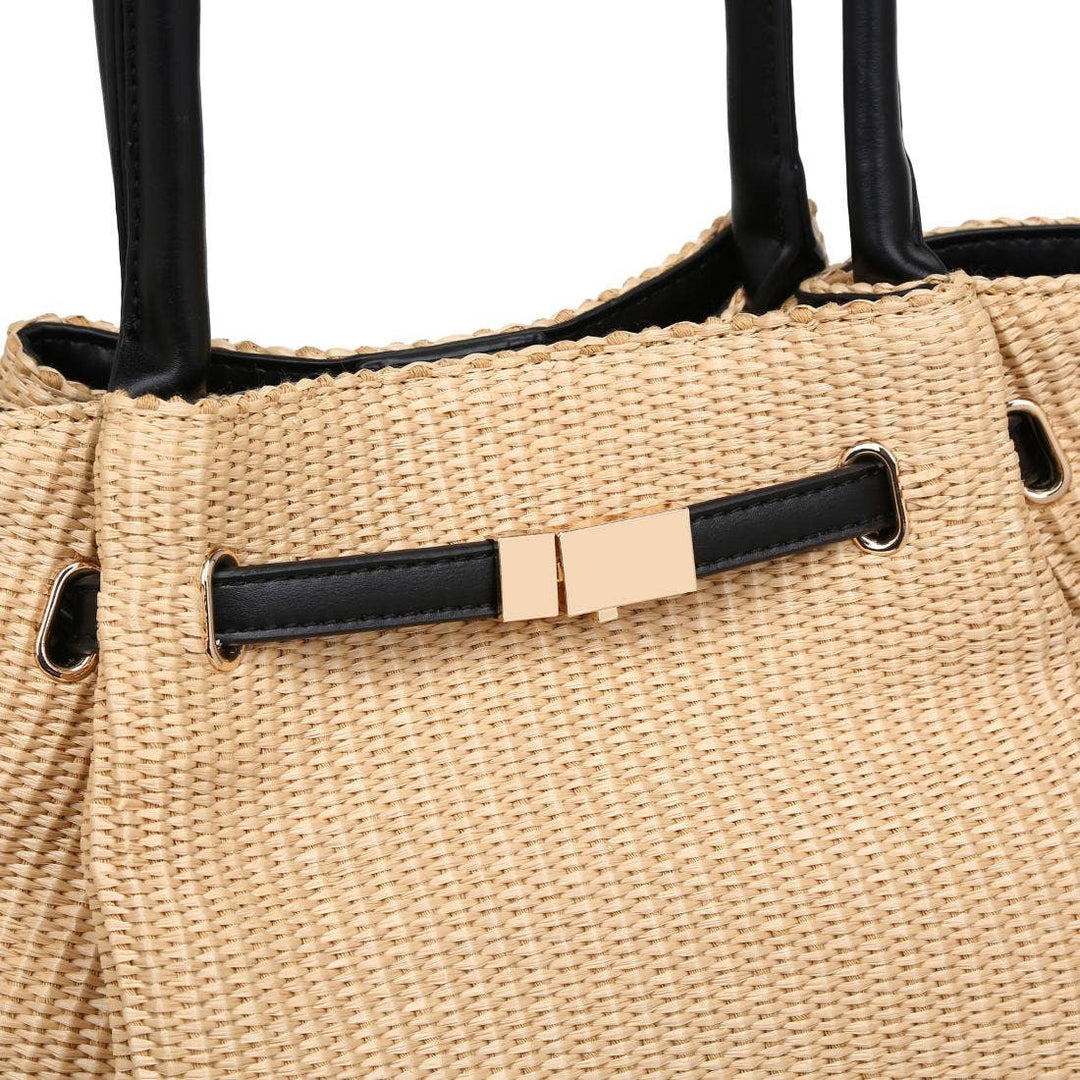 Straw Tote Black Handle
