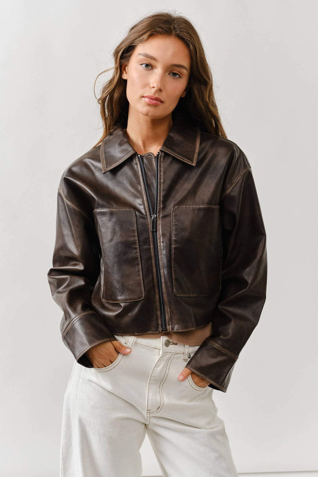 Brown Vintage Washed Leather Jacket-1 LEFT