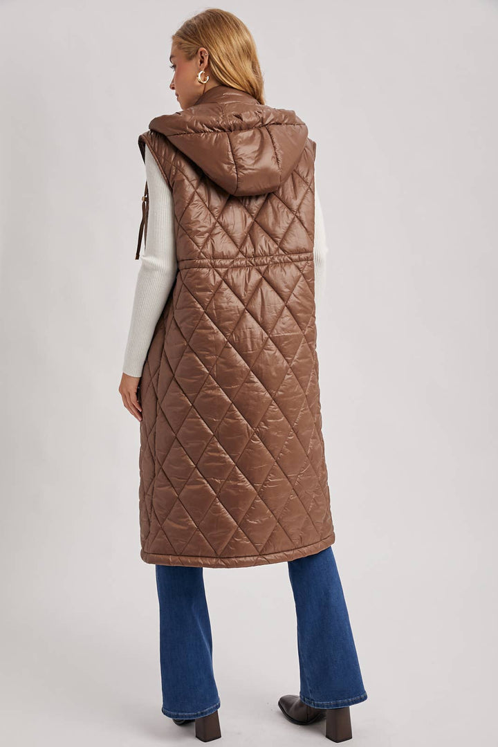 Quilt Puffer Long Hooded Vest