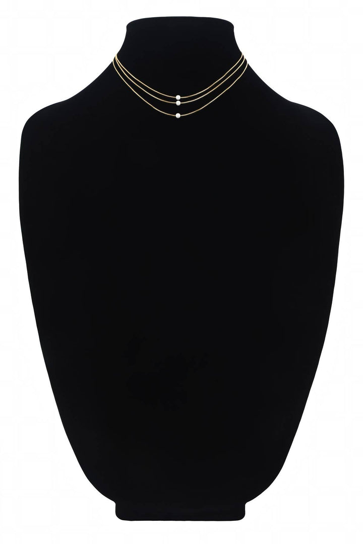 Brass 3 Layered Pearl Bead Necklace