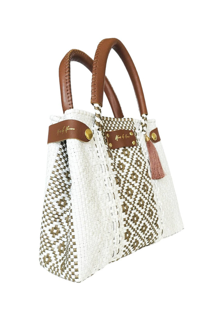 White Brown Crossbody or Clutch Summer Bag