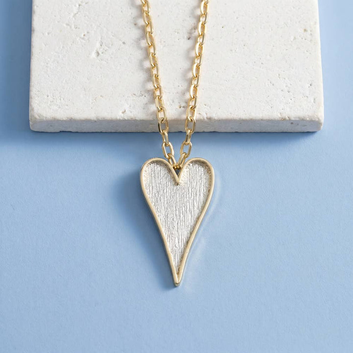 Brushed Two Tone Heart Pendant Necklace