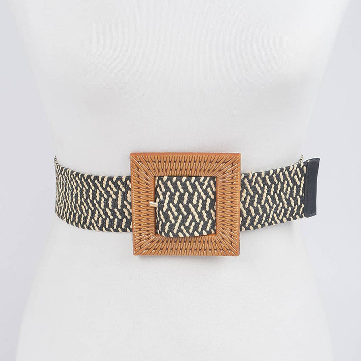 Faux Bamboo Buckle Elastic Belt