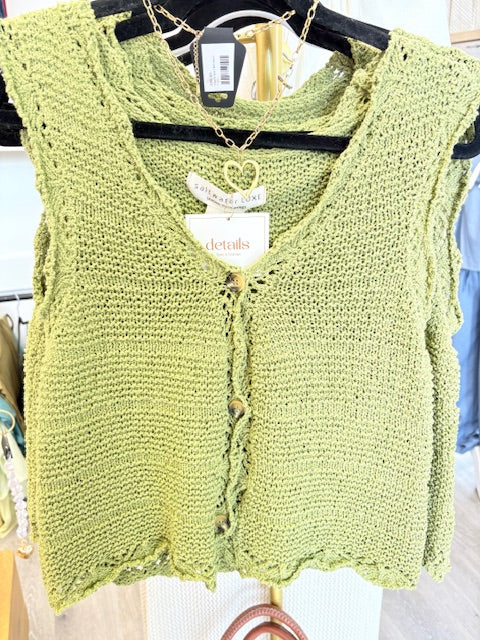 Moss V Neck Sleeveless Sweater