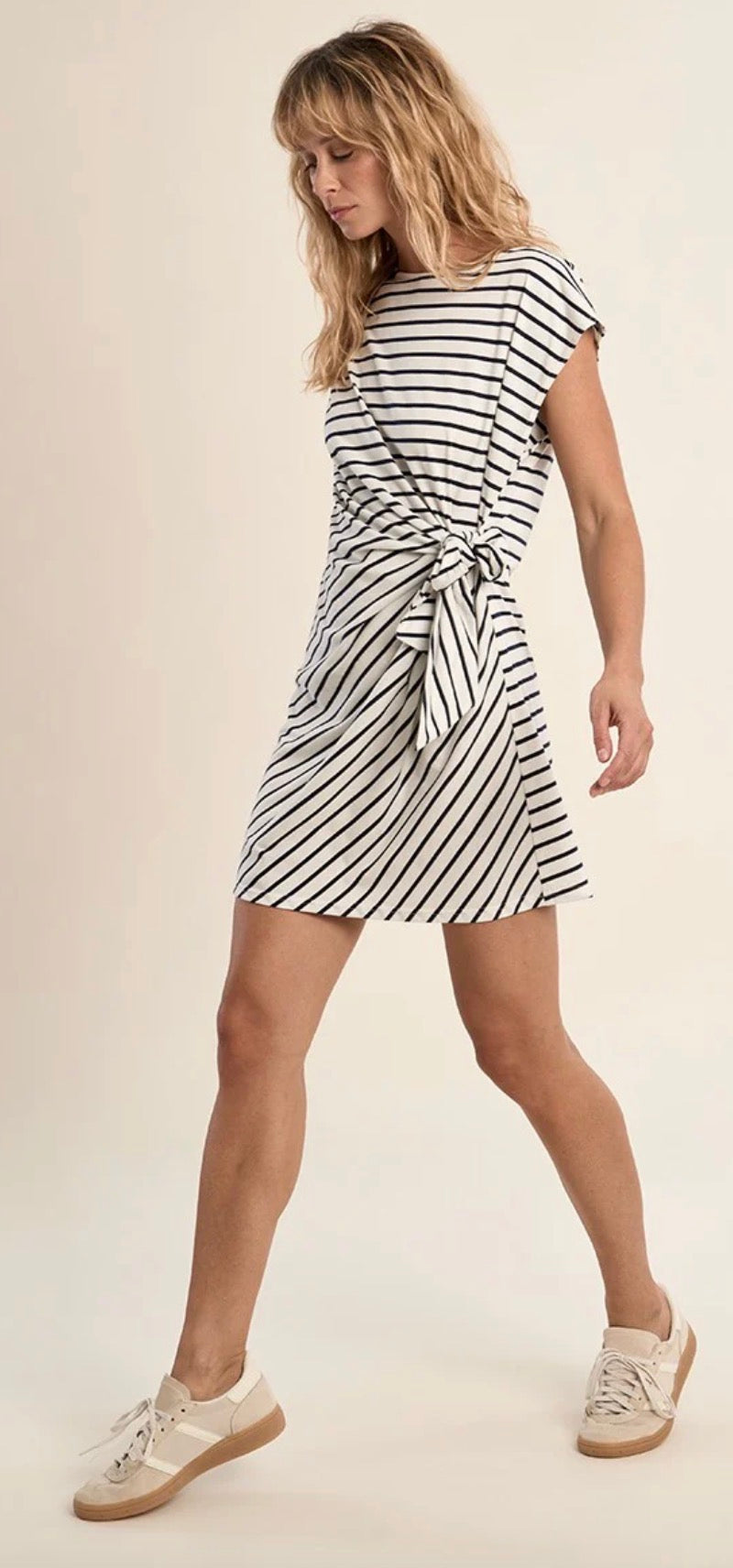 White and Navy Striped Dress