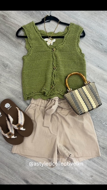 Moss V Neck Sleeveless Sweater