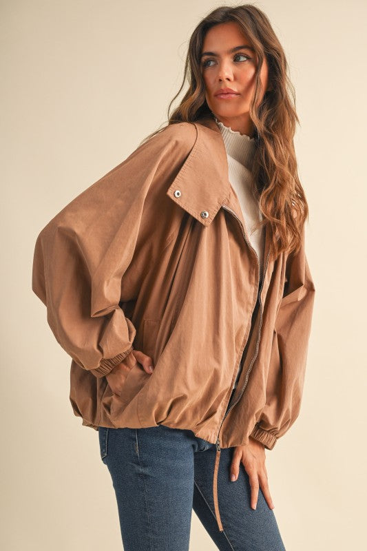 Camel Funnel Neck Jacket