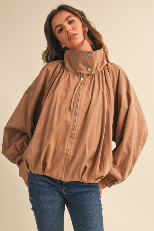 Camel Funnel Neck Jacket